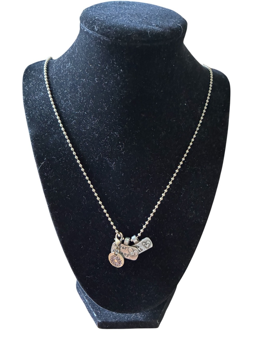 Charm Necklace Sun and Tag Pendants Silver Tone Jewelry Boho Positive Vibes
